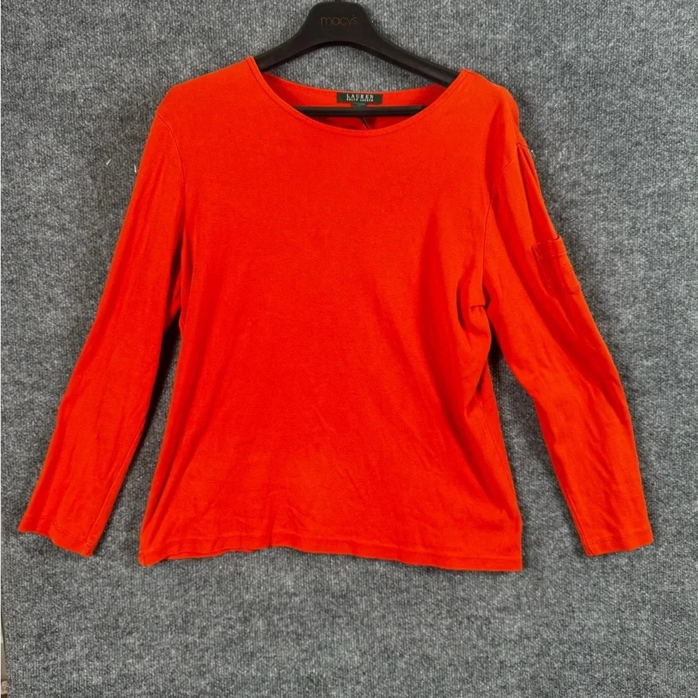 Lauren by Ralph Lauren Orange Ribbed Long Sleeve with Pocket on the Sleeve - XL